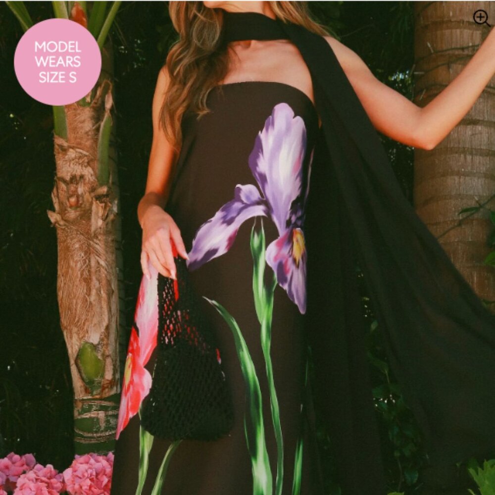 Show Me Your MuMu Black Maxi Dress with Purple and Pink Floral